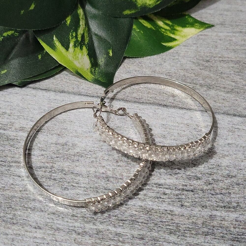 G by Gennaro Silver Toned Crystal & Rhinestone Large Hoop Earrings NEW